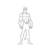 Dibujo de Aquaman de pie con su traje de superhéroe para colorear