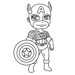 Dibujo de Capitán América chibi con escudo para colorear