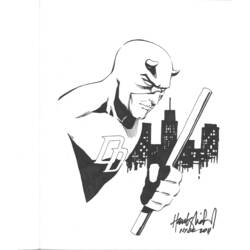 Dibujo de Daredevil sosteniendo su bastón frente a la ciudad para colorear