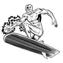 Dibujo de Estela Plateada surfeando su tabla cósmica para colorear