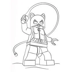 Dibujo de Gatúbela en estilo LEGO con látigo para colorear