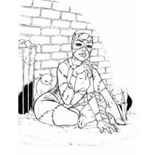 Dibujo de Gatúbela sentada en un callejón con gatos para colorear