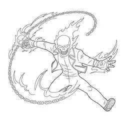Dibujo de Ghost Rider girando su cadena en llamas para colorear