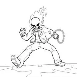 Dibujo de Ghost Rider en posición de combate con una cadena para colorear