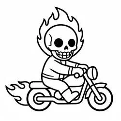 Dibujo de Ghost Rider en una moto en llamas para colorear