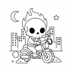 Dibujo de Ghost Rider en moto llameante para colorear
