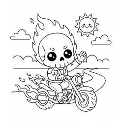 Dibujo de Ghost Rider en motocicleta en llamas para colorear