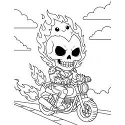 Dibujo de Ghost Rider con nubes flotando en el cielo para colorear