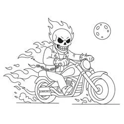 Dibujo de Ghost Rider conduciendo su motocicleta en llamas para colorear
