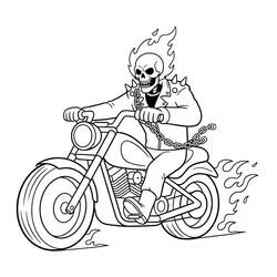 Dibujo de Ghost Rider en moto crucero con ruedas gruesas para colorear