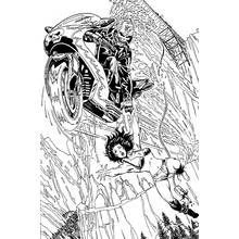 Dibujo de Ghost Rider salvando a una mujer en su moto para colorear