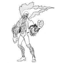 Dibujo de Ghost Rider con cráneo en llamas y brazo cibernético para colorear