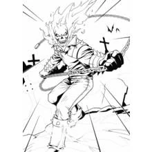 Dibujo de Ghost Rider balanceando su cadena en un cementerio para colorear