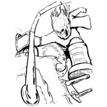 Dibujo de Ghost Rider en su moto en llamas para colorear