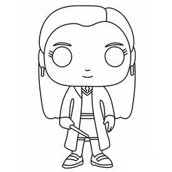 Dibujo de Ginny Weasley estilo figura Funko Pop con varita para colorear