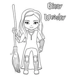 Dibujo de Ginny Weasley sosteniendo su escoba para colorear