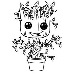 Dibujo de Groot en una maceta con enredaderas para colorear