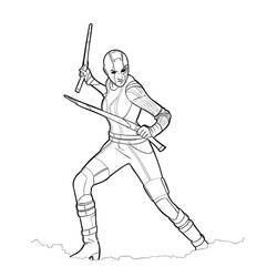 Dibujo de Nebula en postura de combate con dos armas para colorear