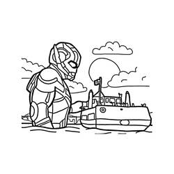 Dibujo de Hombre Hormiga gigante junto a un barco para colorear