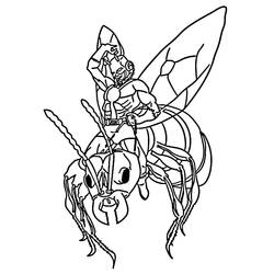 Dibujo de Hombre Hormiga montando una hormiga voladora para colorear
