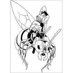 Dibujo de Hombre Hormiga montando una hormiga gigante voladora para colorear