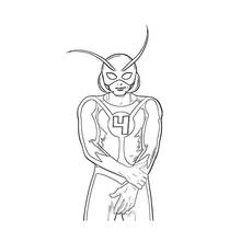 Dibujo de Hombre Hormiga con casco de antenas y traje numerado para colorear