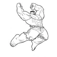 Dibujo de Hulk saltando con los puños en alto para colorear Dibujo de Hulk saltando con los puños en alto para colorear