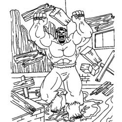 Dibujo de Hulk sosteniendo trozos de madera destrozados para colorear Dibujo de Hulk sosteniendo trozos de madera destrozados para colorear