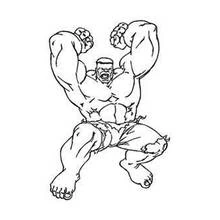 Dibujo de Hulk agachado con puños sobre la cabeza para colorear Dibujo de Hulk agachado con puños sobre la cabeza para colorear
