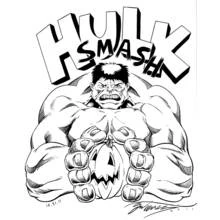 Dibujo de Hulk aplastando una calabaza para colorear Dibujo de Hulk aplastando una calabaza para colorear