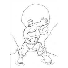 Dibujo de Hulk levantando una enorme roca para colorear Dibujo de Hulk levantando una enorme roca para colorear