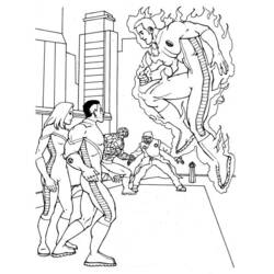 Dibujo de La Antorcha Humana volando sobre sus compañeros para colorear
