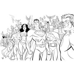 Dibujo de Superman, Wonder Woman y Batman liderando un equipo de héroes para colorear