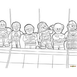 Dibujo de LEGO Súper Héroes DC Comics en fila para colorear