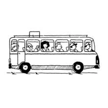 Dibujo de Autobús lleno de pasajeros de viaje para colorear