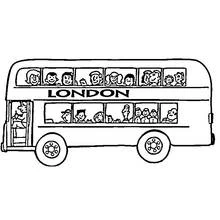Dibujo de Autobús de dos pisos lleno de pasajeros en Londres para colorear