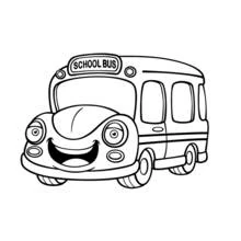 Dibujo de Autobús escolar sonriente con cara divertida para colorear