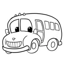 Dibujo de Autobús sonriente con cara amigable para colorear