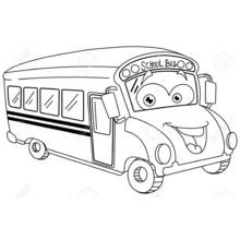 Dibujo de Autobús escolar sonriente con cara alegre para colorear