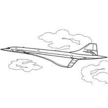 Dibujo de Avión supersónico volando entre nubes para colorear