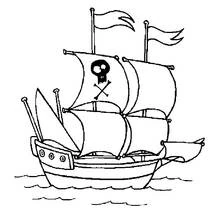 Dibujo de Barco pirata navegando entre las olas para colorear