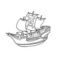 Dibujo de Barco pirata con vela de calavera para colorear