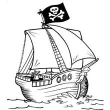 Dibujo de Barco pirata navegando sobre las olas para colorear