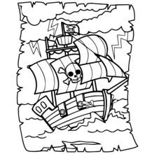 Dibujo de Barco pirata navegando en un mar tormentoso para colorear