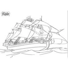 Dibujo de Barco pirata con calavera alada y tripulación para colorear