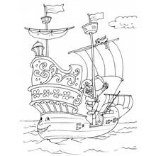 Dibujo de Barco pirata navegando con su capitán para colorear