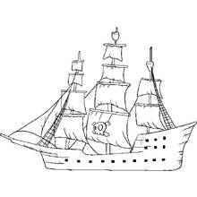 Dibujo de Barco pirata de perfil con emblema en vela para colorear