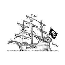 Dibujo de Barco pirata anclado en el mar para colorear