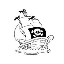 Dibujo de Barco pirata navegando sobre olas rizadas para colorear