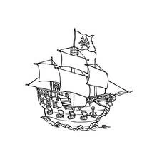 Dibujo de Barco pirata con cuatro cañones listos para disparar para colorear